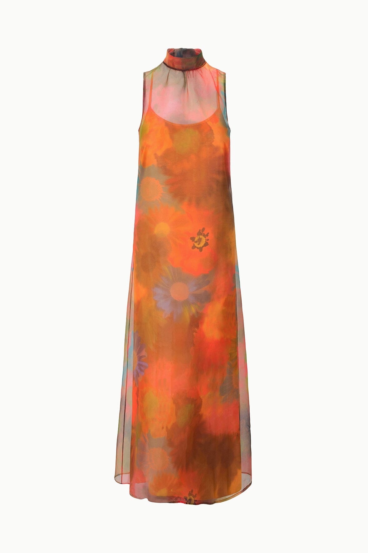STAUD | Albee Dress Multicolor Sheer Organza With High Neck