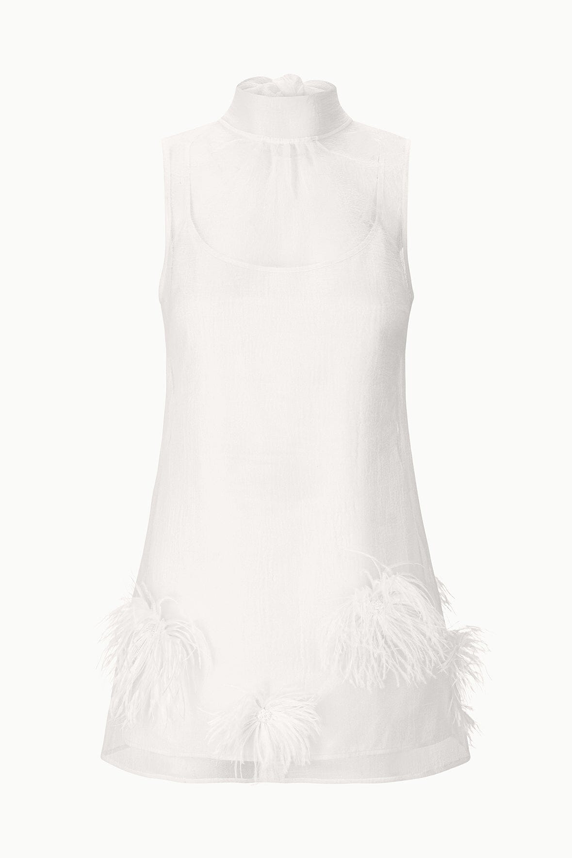 STAUD | Albee Mini Dress In White - Sheer Organza With Feathers