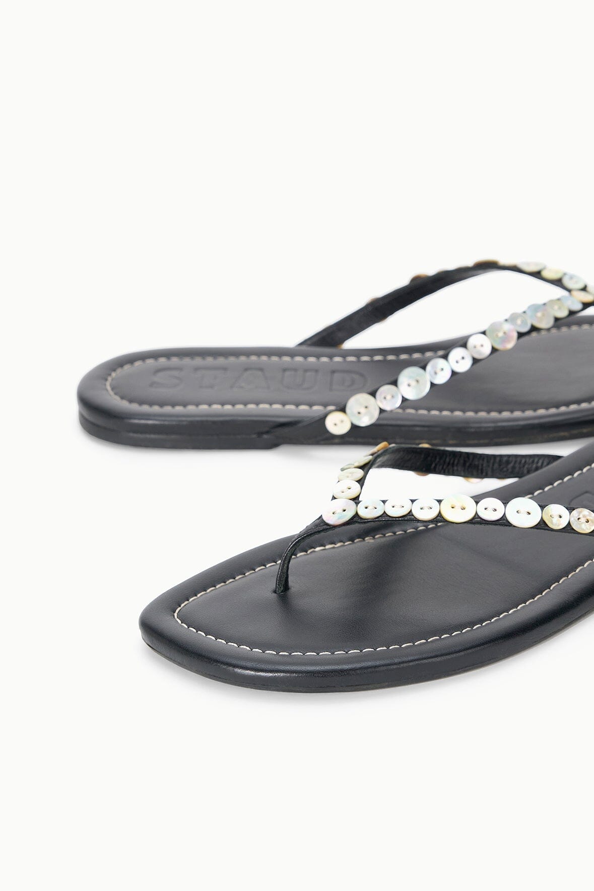 STAUD | Freja Thong Leather Sandal With Mother Of Pearl Buttons