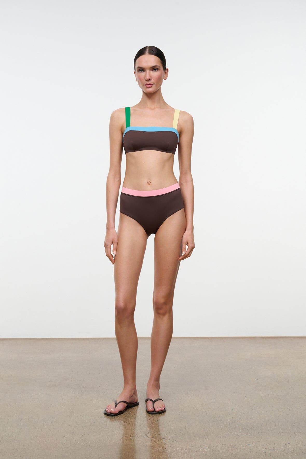 STAUD | Devon High Rise Bikini Bottom Dark Chocolate Multi