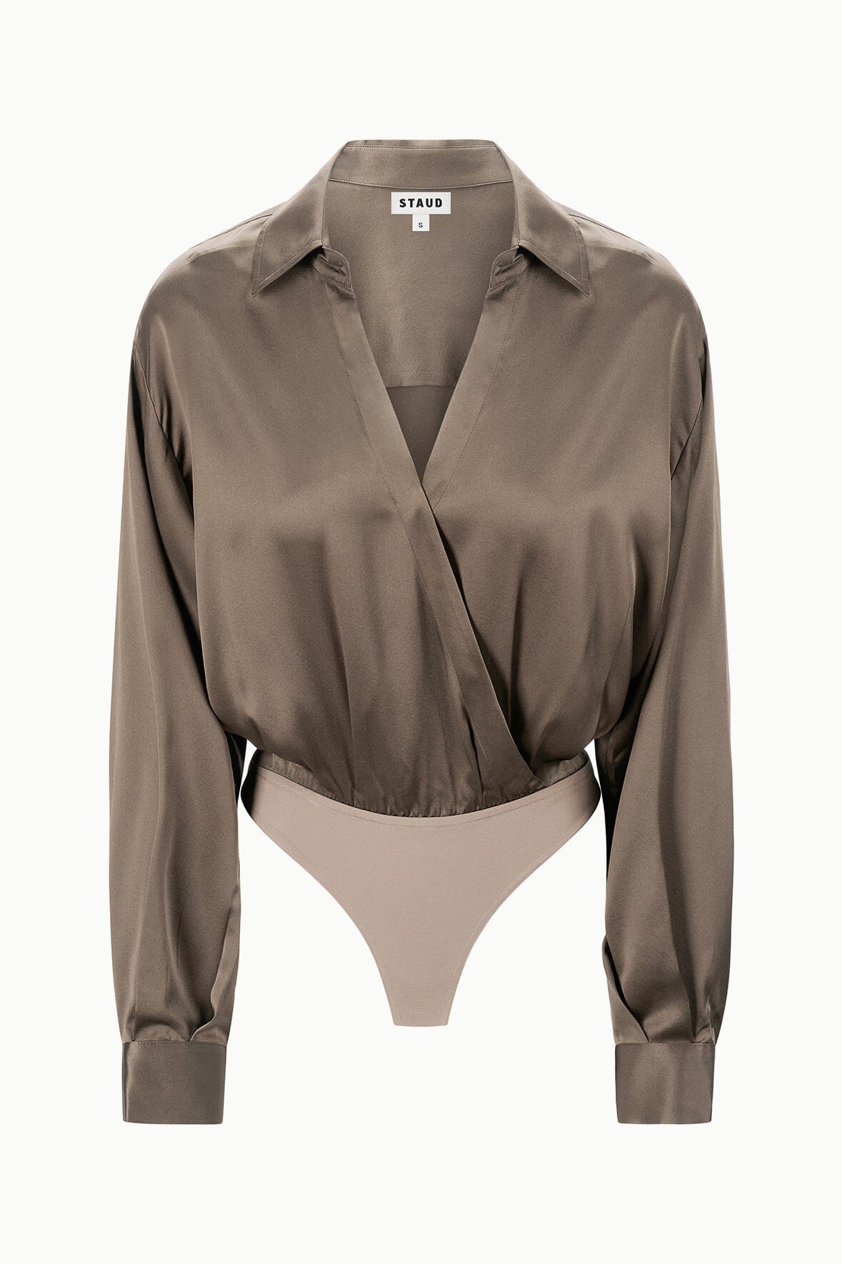 STAUD | Eve Silk Bodysuit Taupe