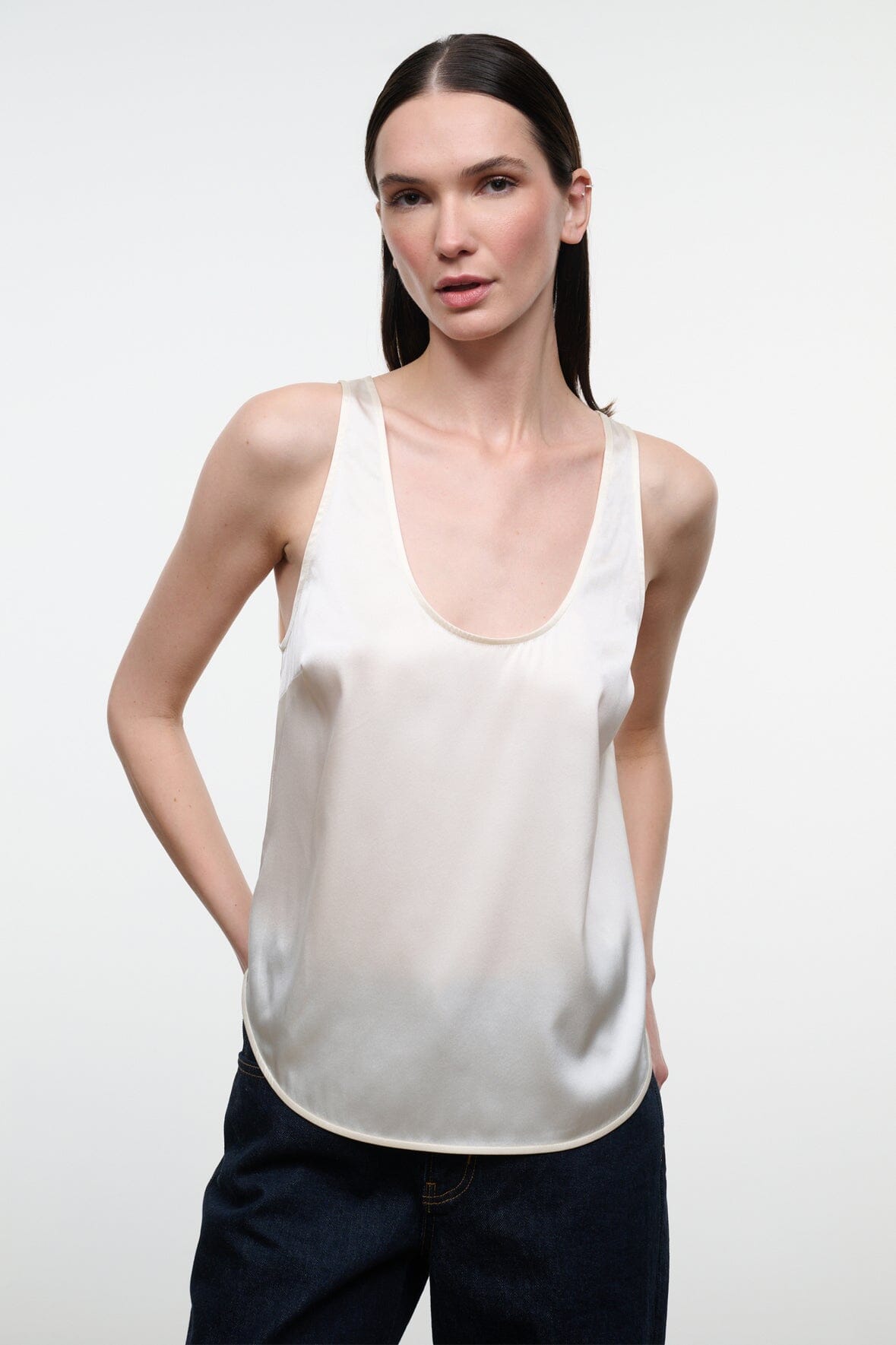STAUD | Yves Silk Tank Ivory