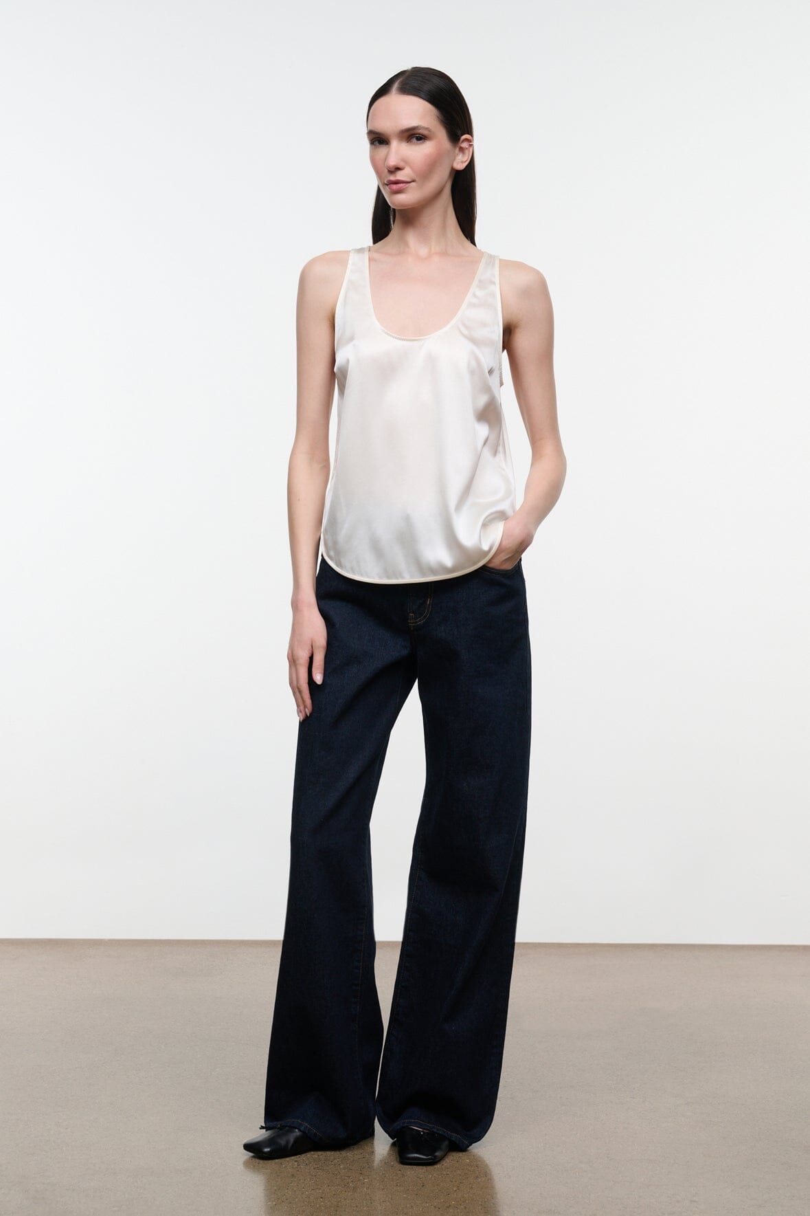STAUD | Yves Silk Tank Ivory