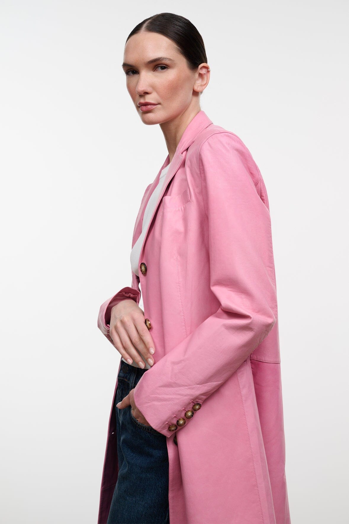 STAUD | Wyatt Leather Coat Wild Rose