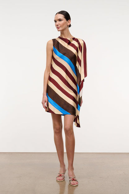 STAUD | Sabina Silk Dress Caffe Stripe
