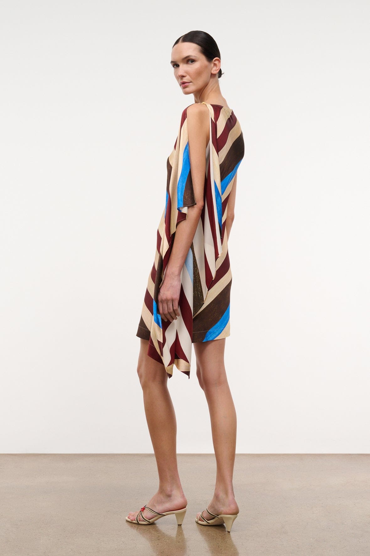 STAUD | Sabina Silk Dress Caffe Stripe