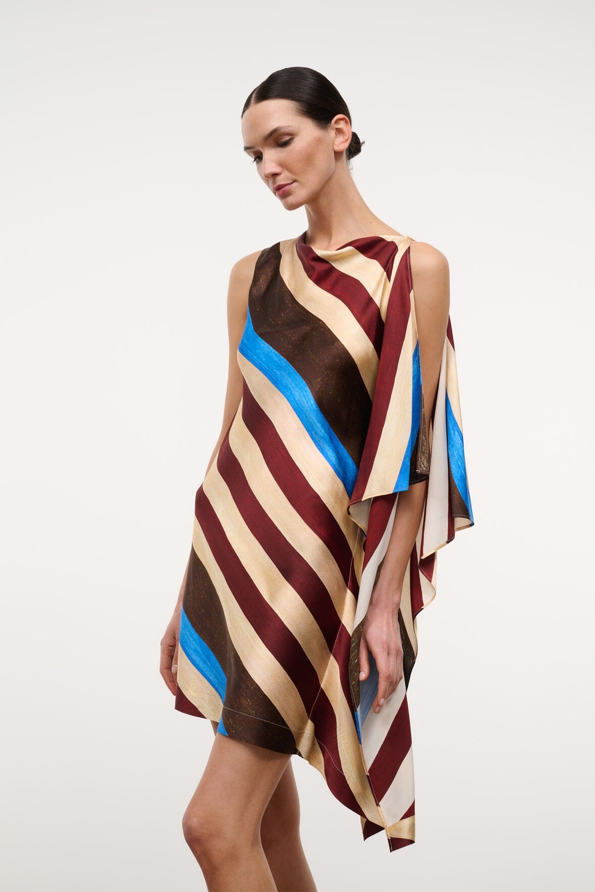 STAUD | Sabina Silk Dress Caffe Stripe