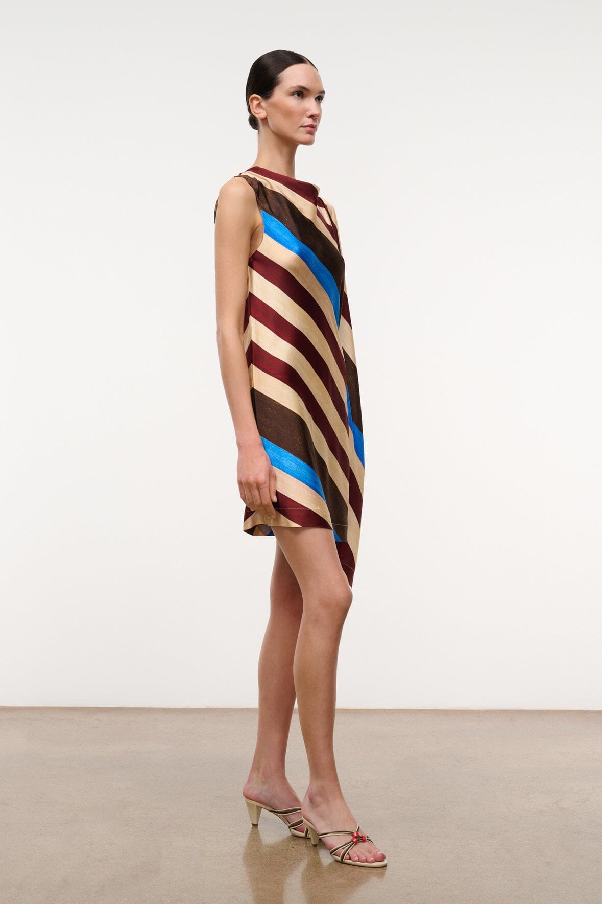STAUD | Sabina Silk Dress Caffe Stripe