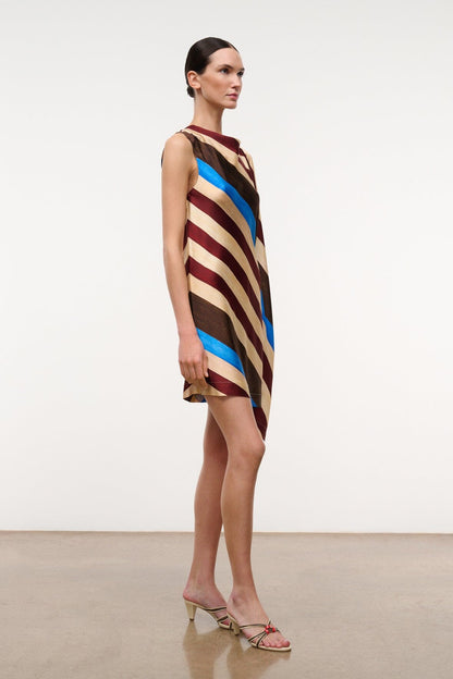 STAUD | Sabina Silk Dress Caffe Stripe