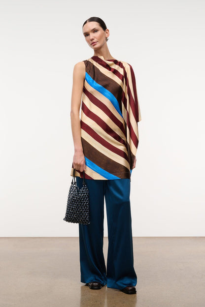 STAUD | Sabina Silk Dress Caffe Stripe