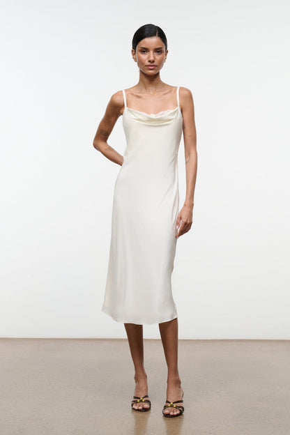 STAUD | Evangeline Silk Midi Dress Ivory