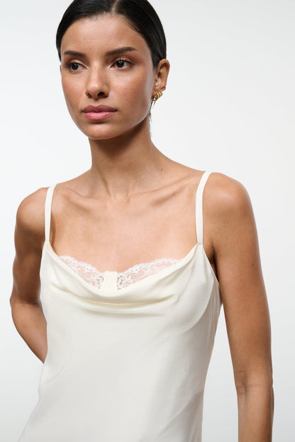 STAUD | Evangeline Silk Midi Dress Ivory