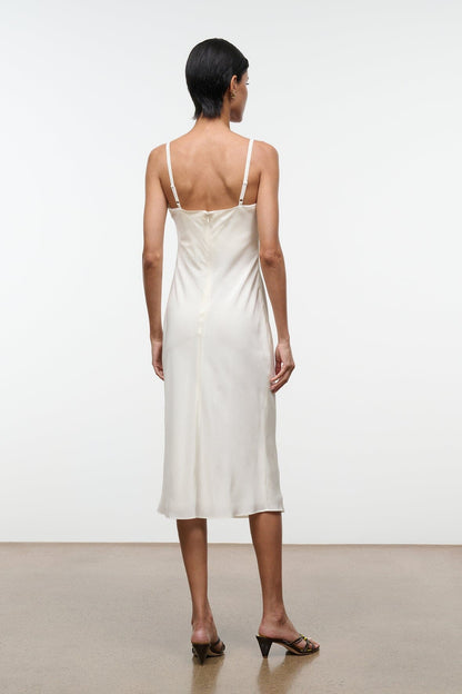 STAUD | Evangeline Silk Midi Dress Ivory