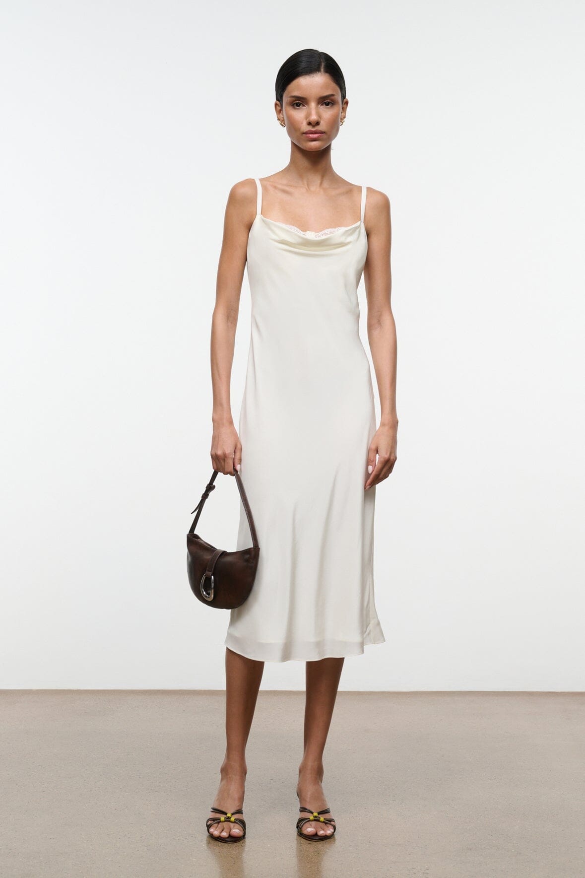 STAUD | Evangeline Silk Midi Dress Ivory