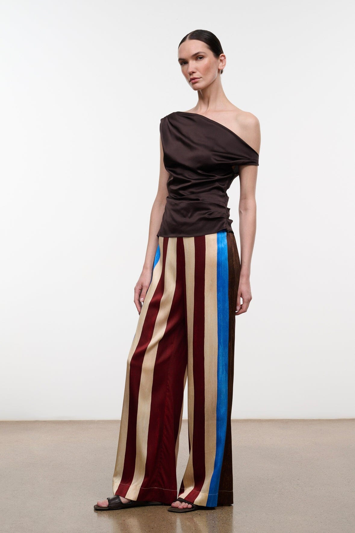 STAUD | Stroll Silk Pant Caffe Stripe