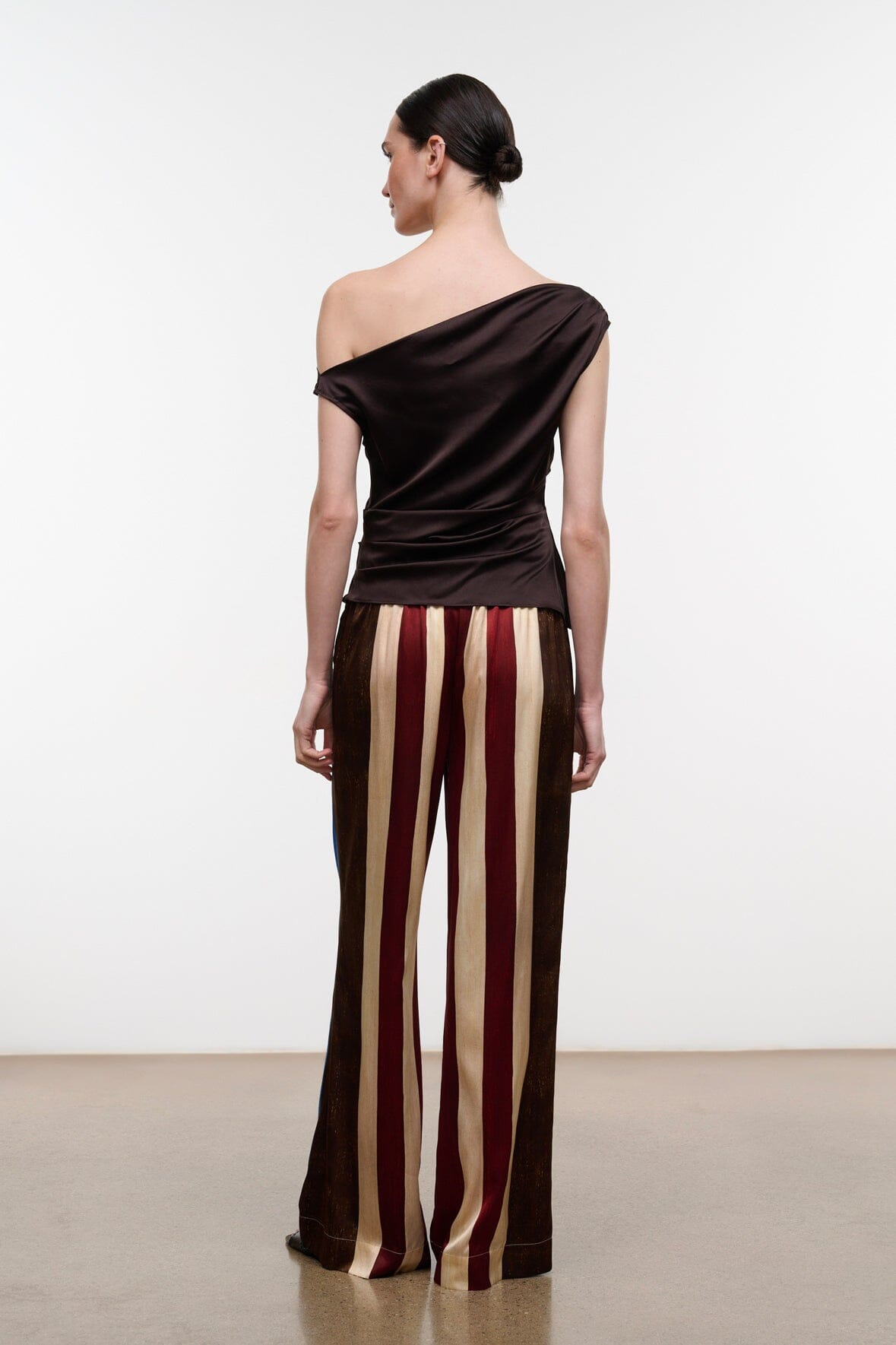 STAUD | Stroll Silk Pant Caffe Stripe