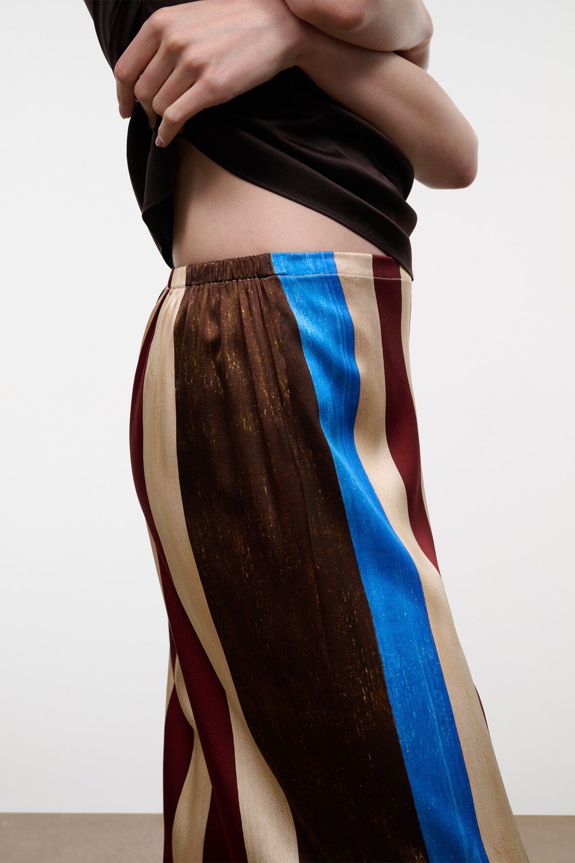 STAUD | Stroll Silk Pant Caffe Stripe
