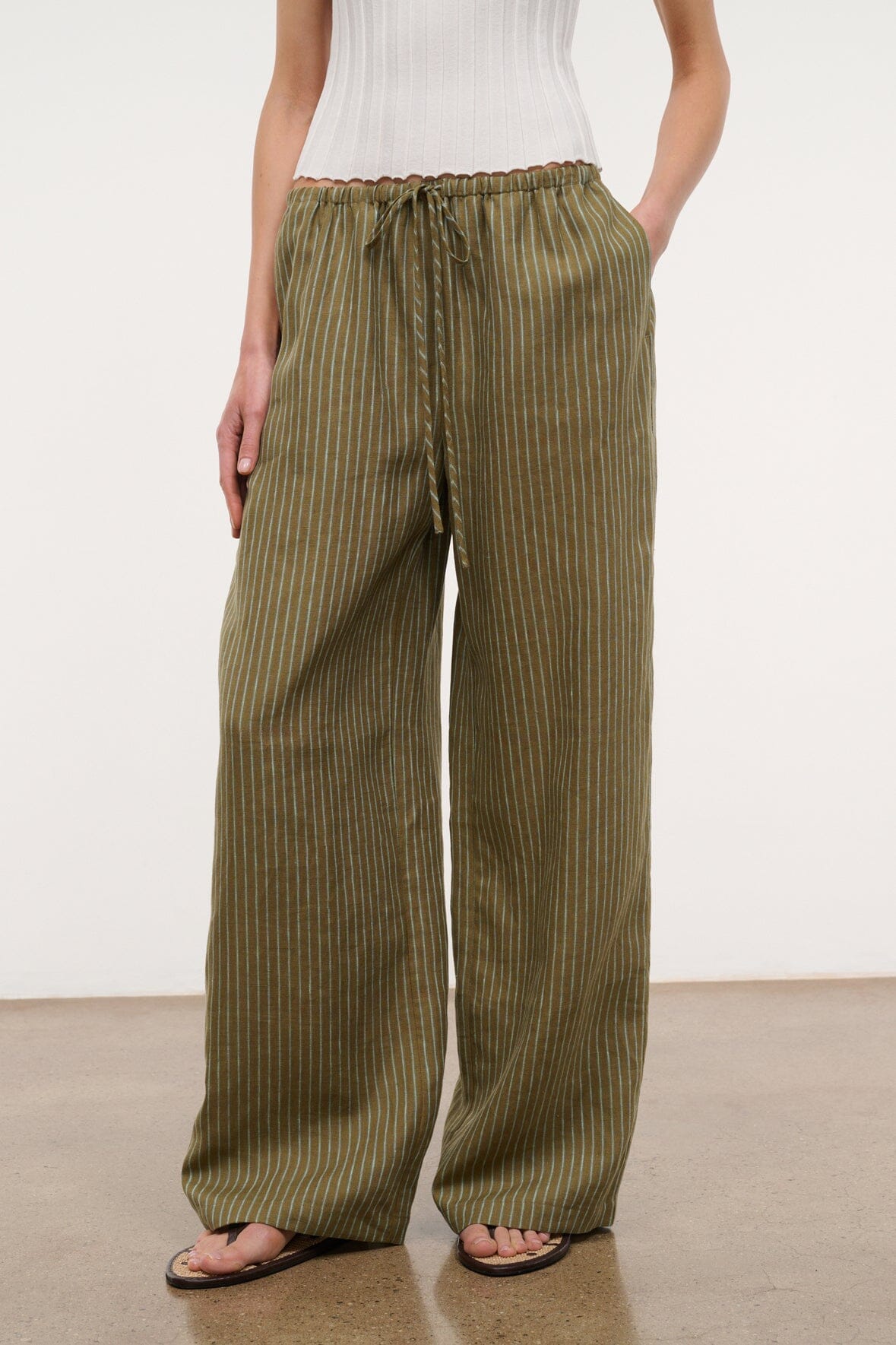 STAUD | Mateo Linen Pant Porto Stripe