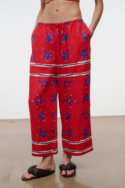 STAUD | Mateo Linen Cropped Pant Painted Foulard