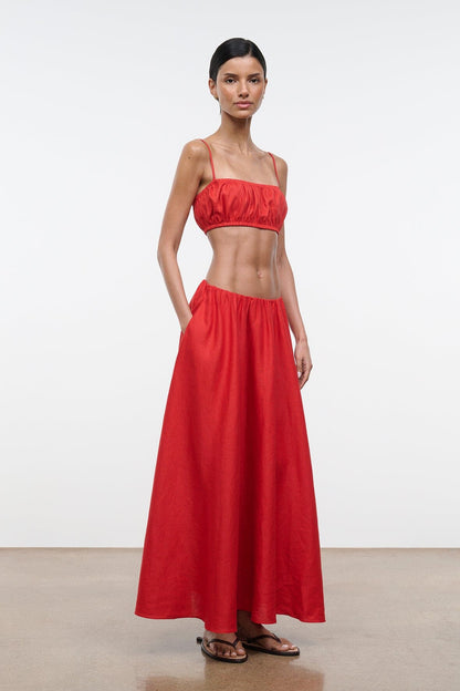 STAUD | Milano Linen Skirt Tomato