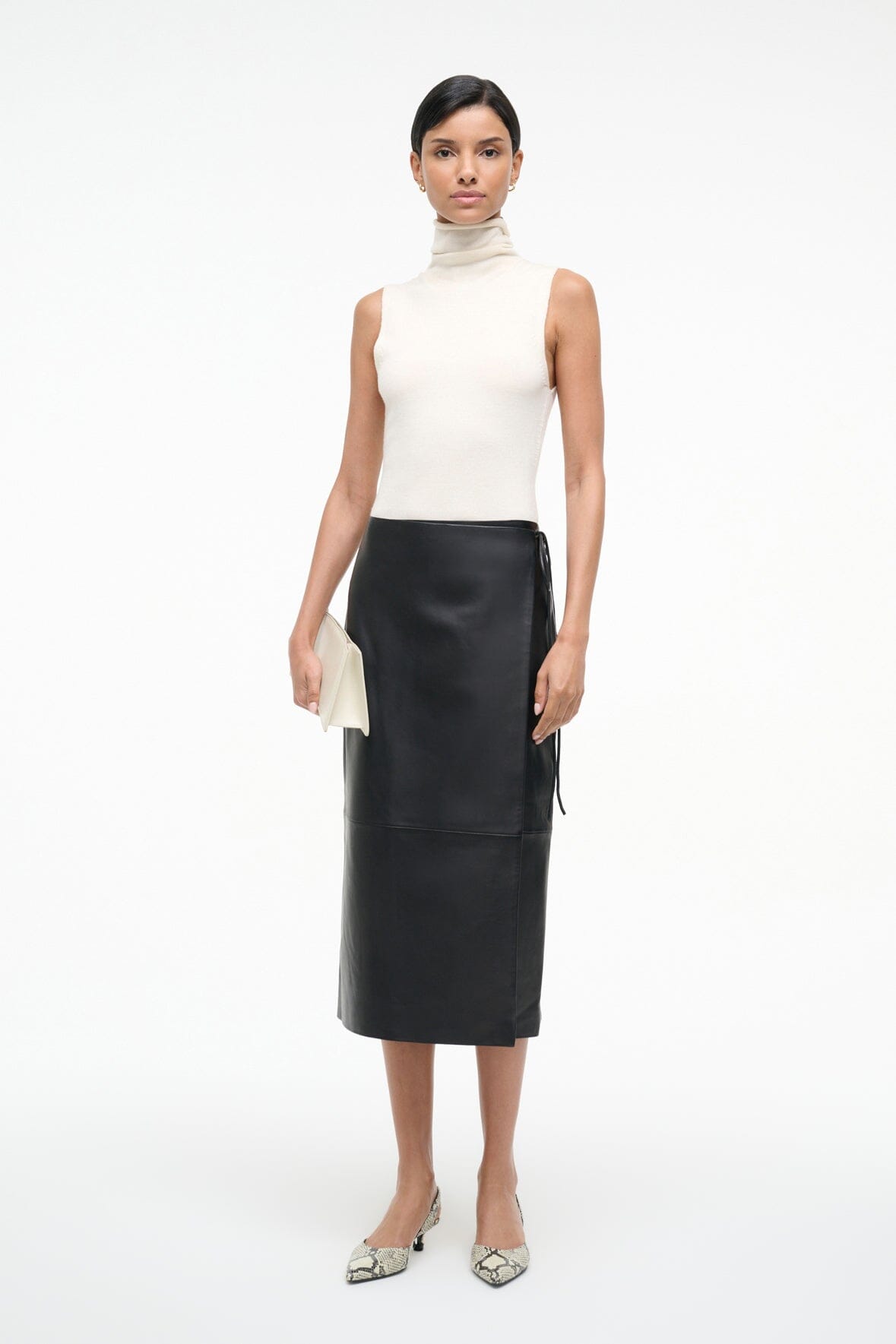 STAUD | Roman Leather Wrap Skirt Black
