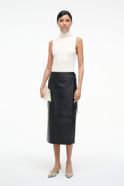STAUD | Roman Leather Wrap Skirt Black