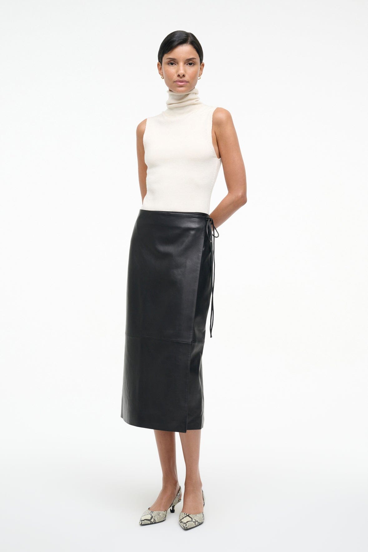 STAUD | Roman Leather Wrap Skirt Black