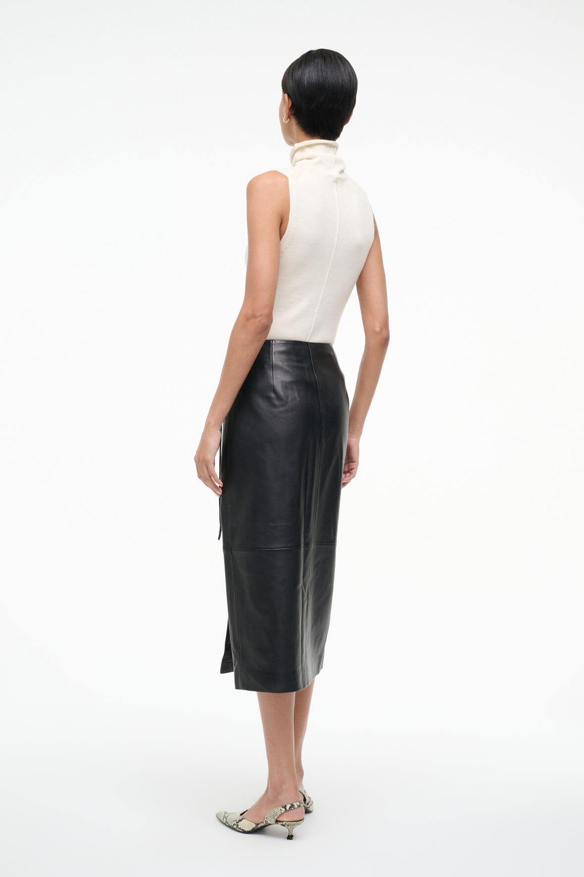 STAUD | Roman Leather Wrap Skirt Black