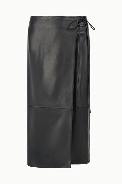 STAUD | Roman Leather Wrap Skirt Black