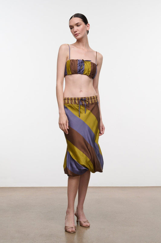 STAUD | Odette Silk Skirt Sienna Stripe Cigar Stripe