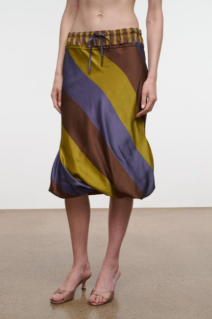STAUD | Odette Silk Skirt Sienna Stripe Cigar Stripe