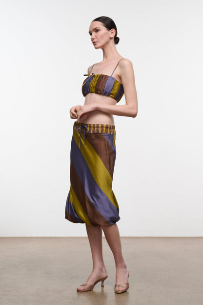 STAUD | Odette Silk Skirt Sienna Stripe Cigar Stripe