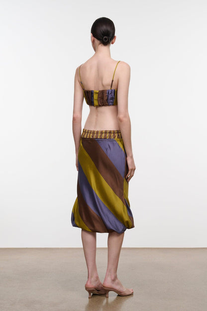 STAUD | Odette Silk Skirt Sienna Stripe Cigar Stripe