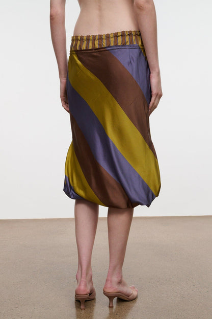 STAUD | Odette Silk Skirt Sienna Stripe Cigar Stripe