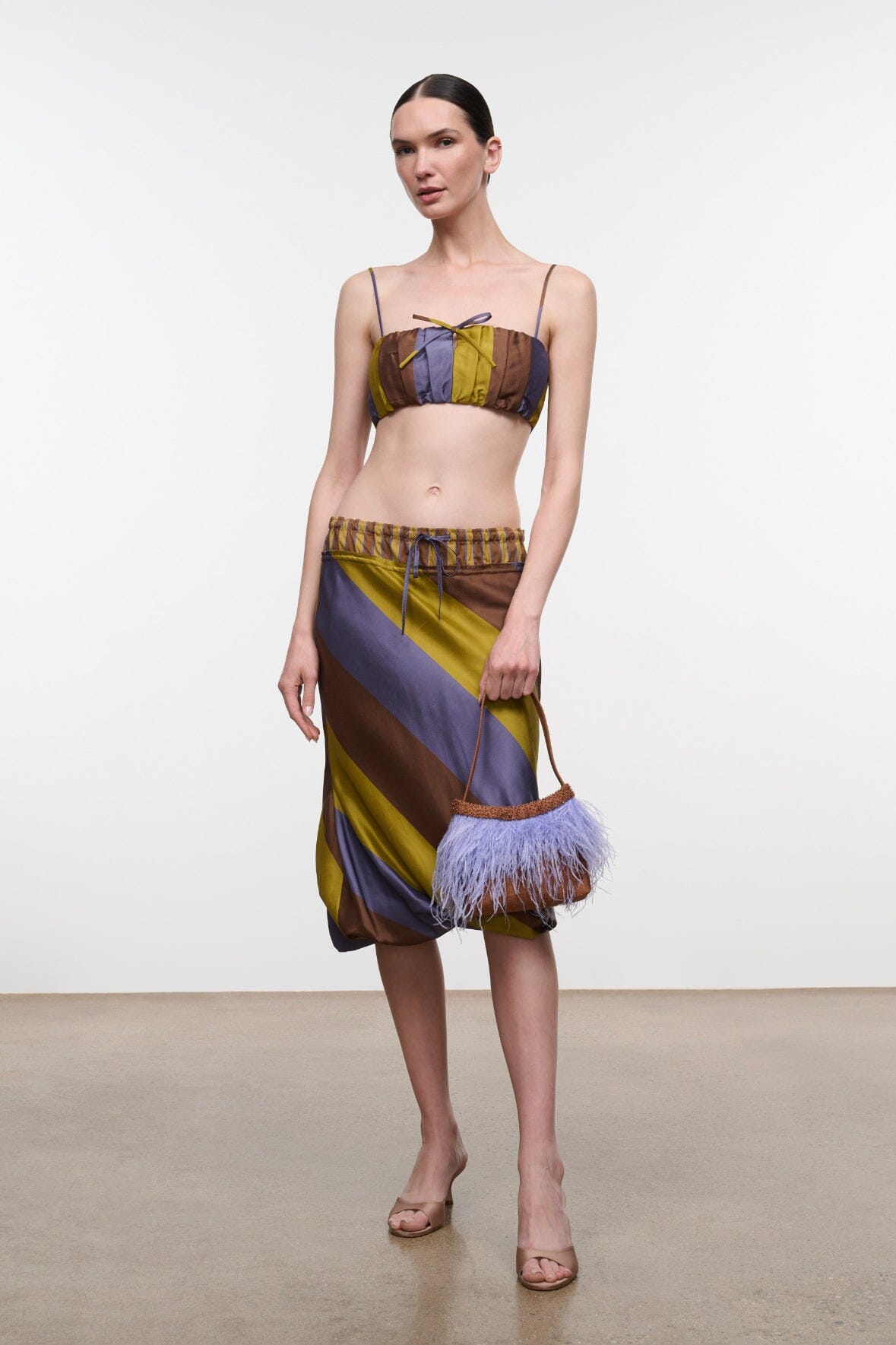 STAUD | Odette Silk Skirt Sienna Stripe Cigar Stripe