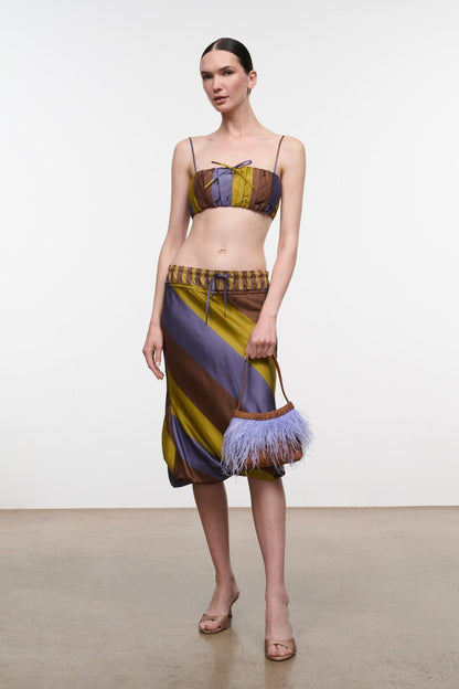 STAUD | Odette Silk Skirt Sienna Stripe Cigar Stripe