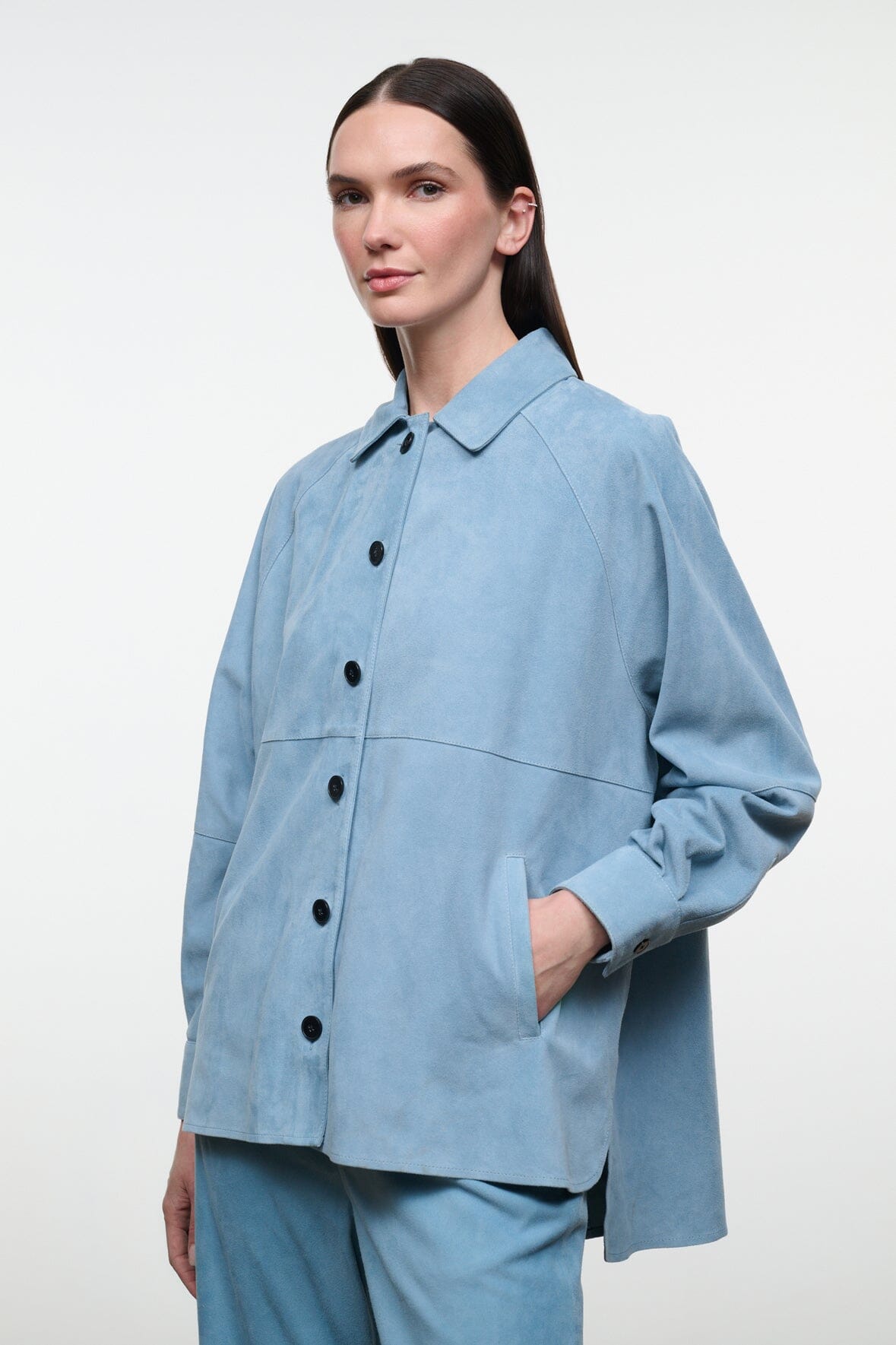 STAUD | Josette Suede Shirt Sky