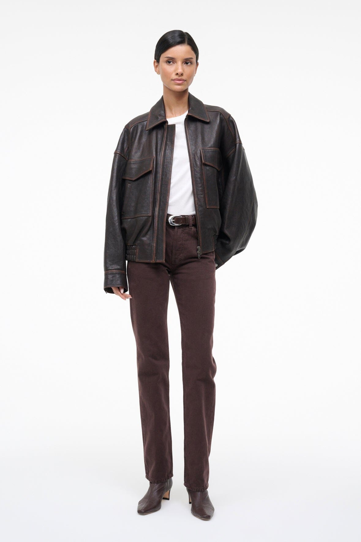 STAUD | Eugene Leather Jacket Distressed Brown