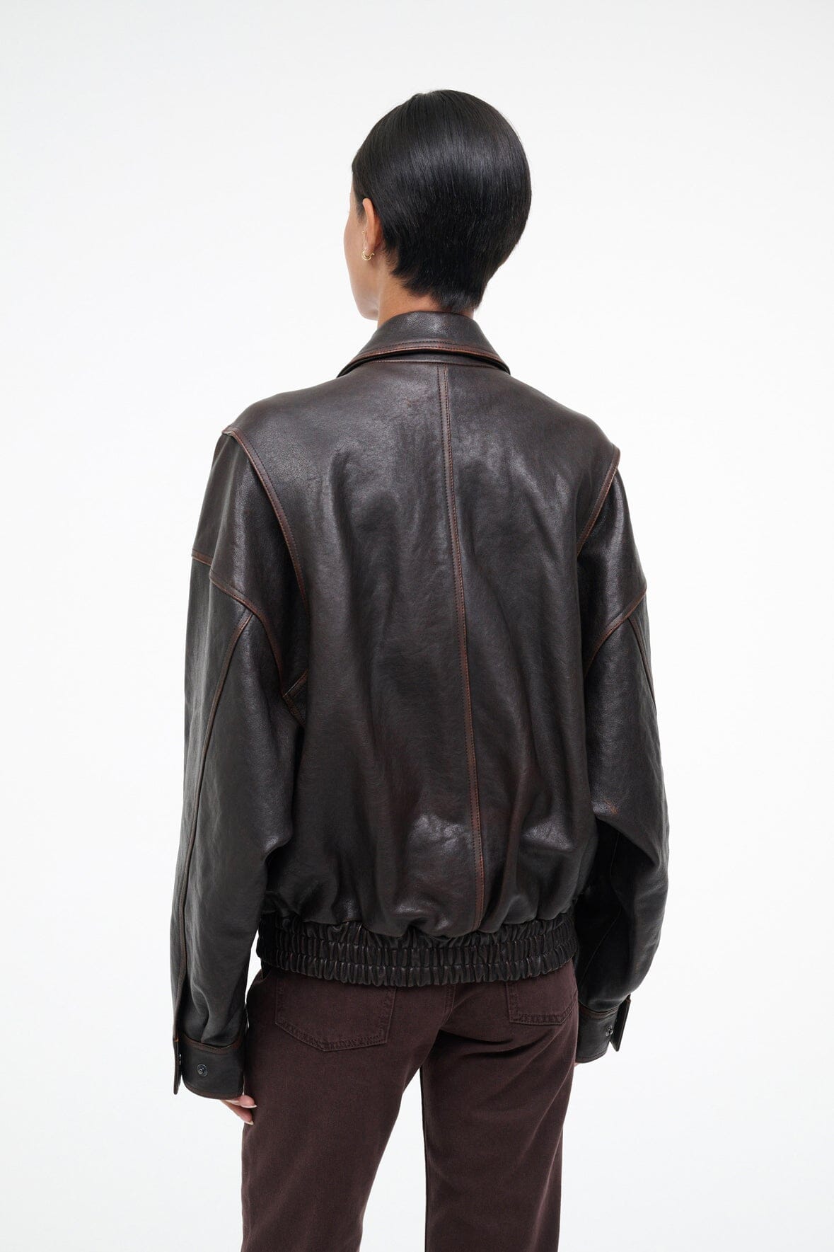 STAUD | Eugene Leather Jacket Distressed Brown