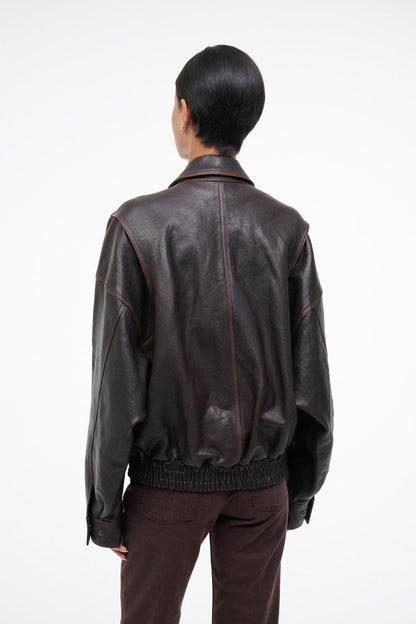 STAUD | Eugene Leather Jacket Distressed Brown