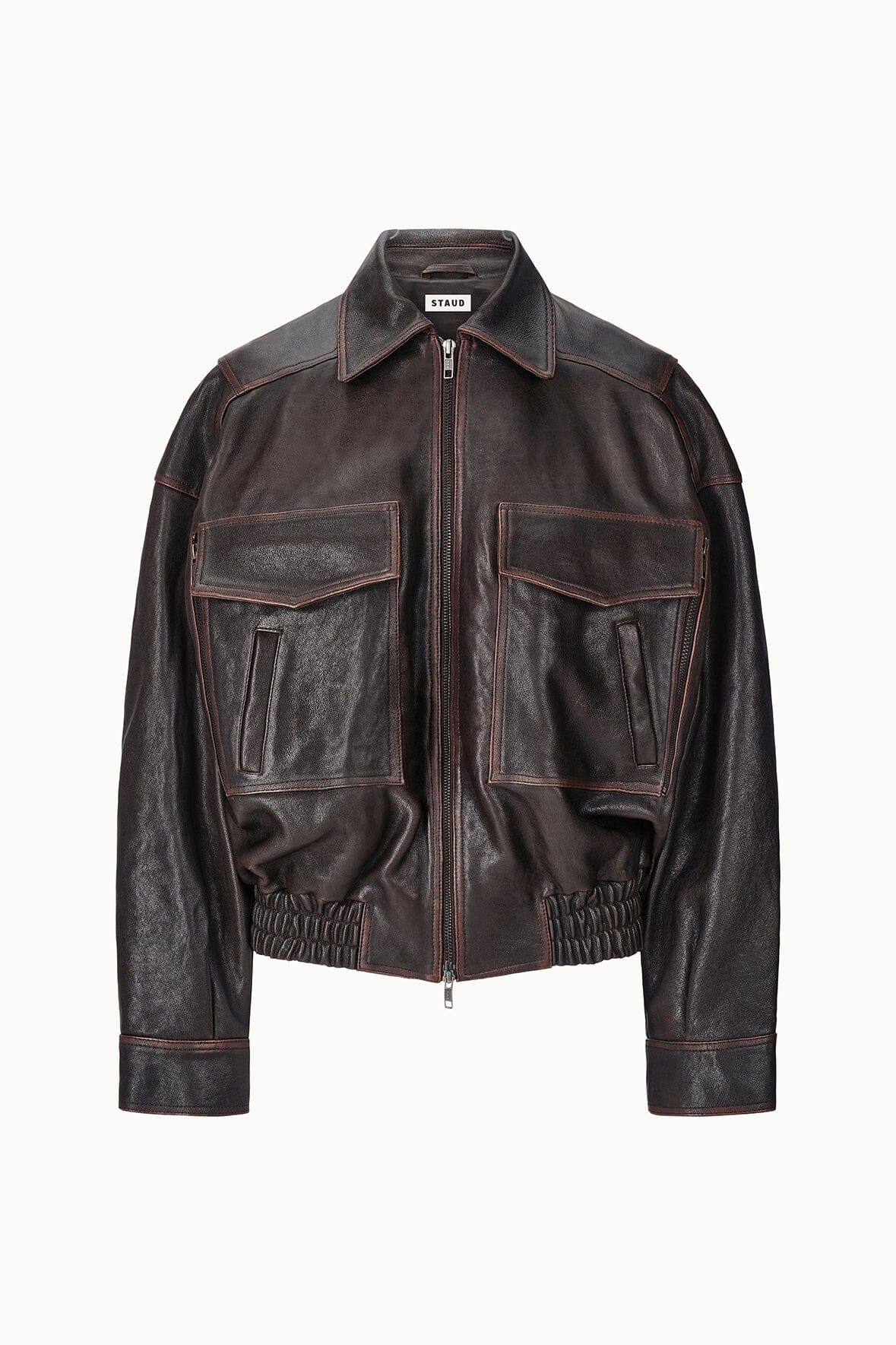 STAUD | Eugene Leather Jacket Distressed Brown