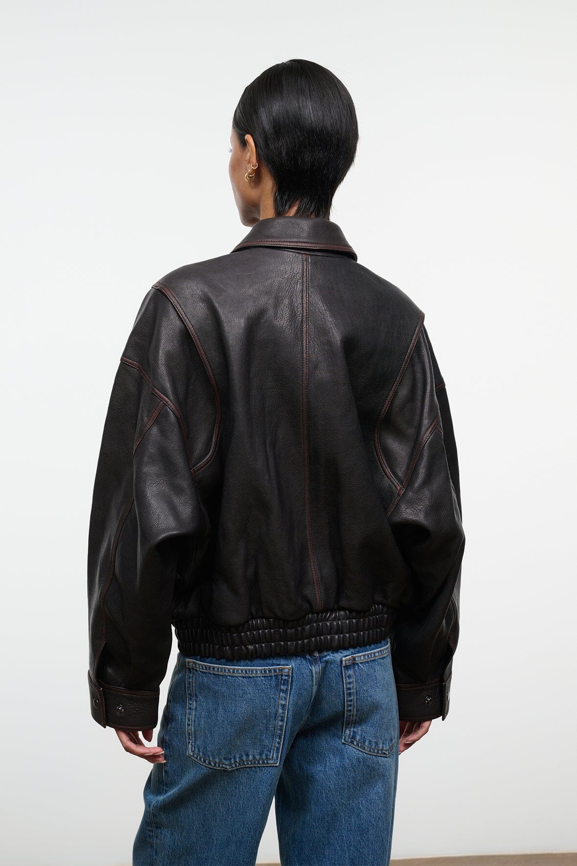 STAUD | Eugene Leather Jacket Distressed Brown