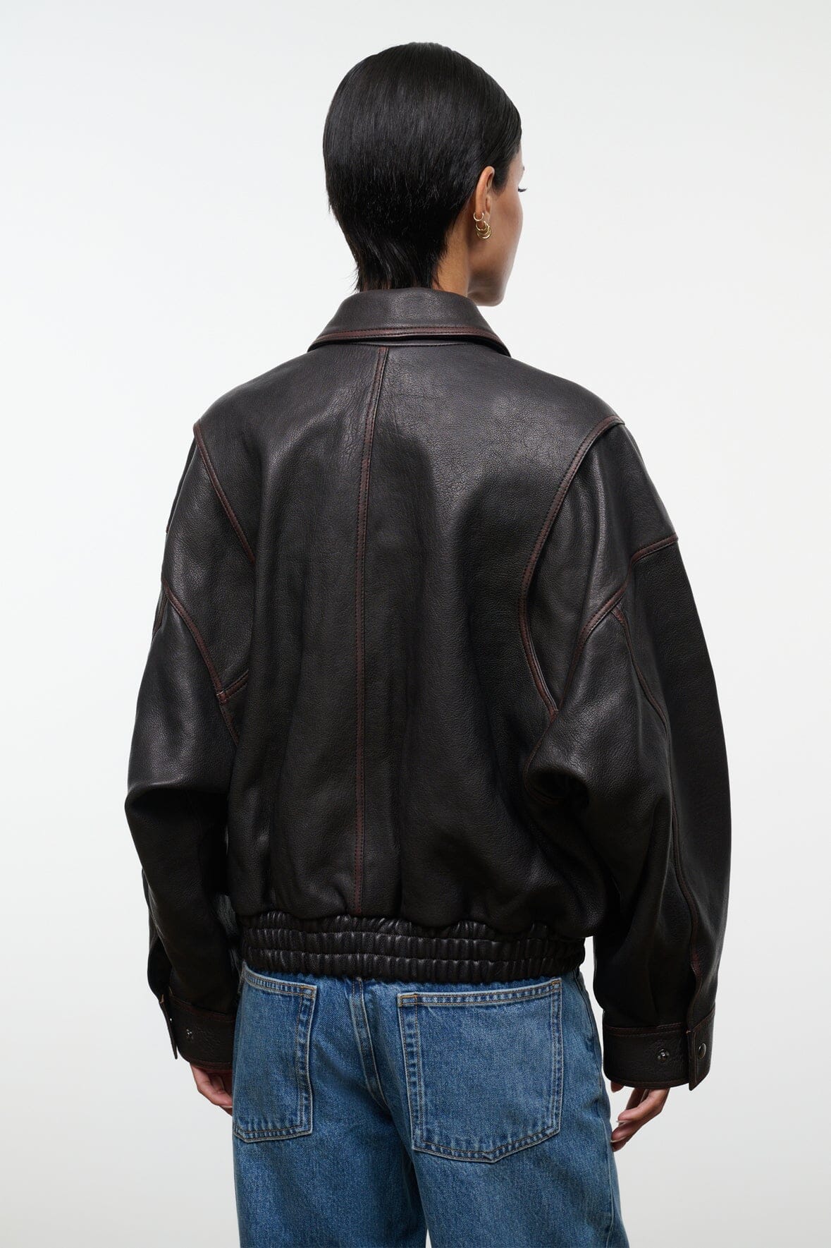 STAUD | Eugene Leather Jacket Distressed Brown