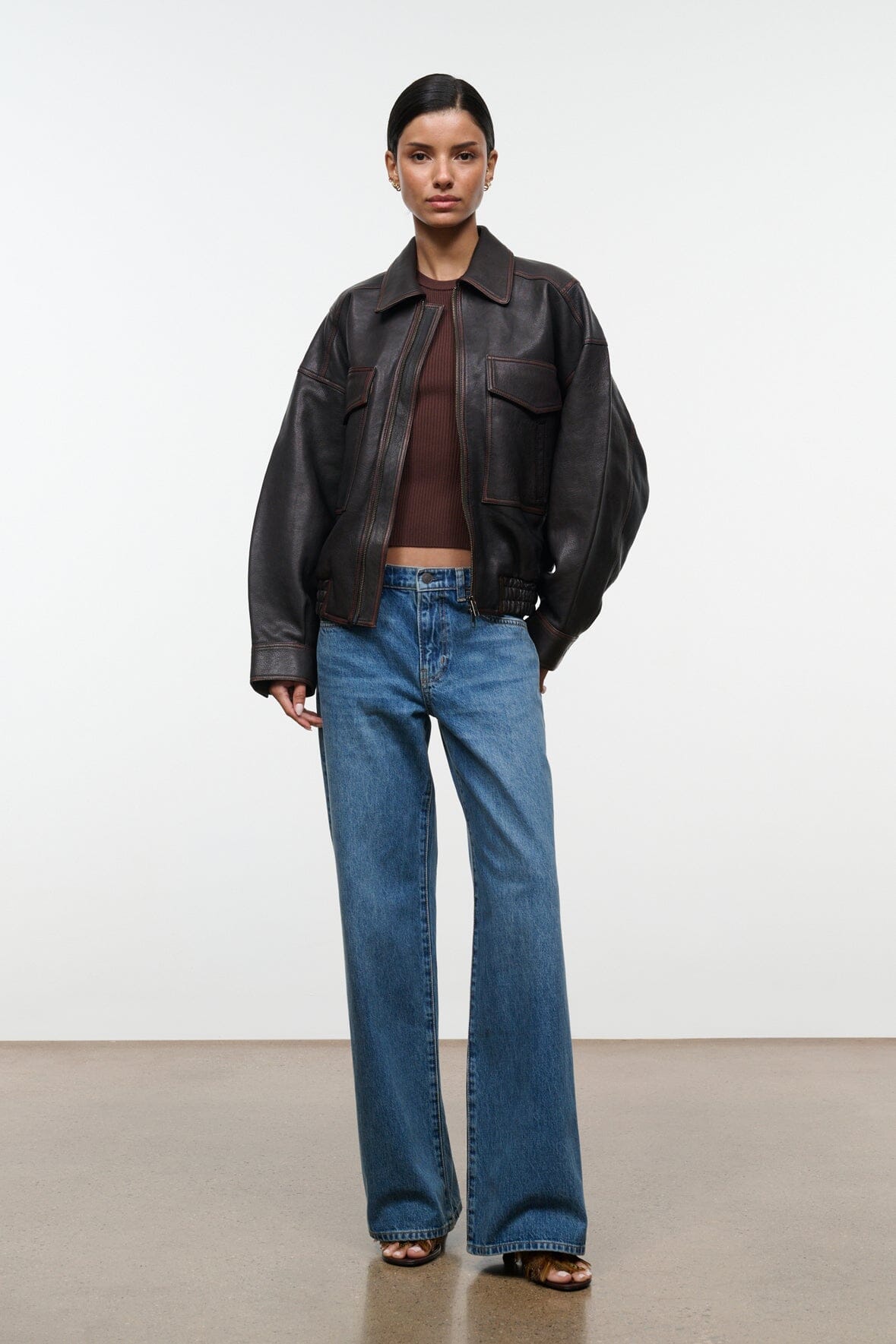 STAUD | Eugene Leather Jacket Distressed Brown