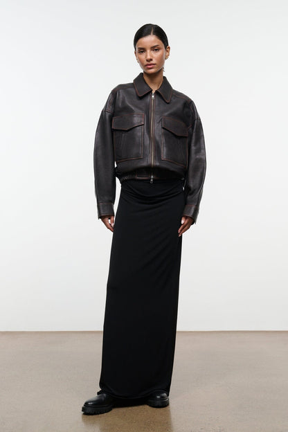 STAUD | Eugene Leather Jacket Distressed Brown
