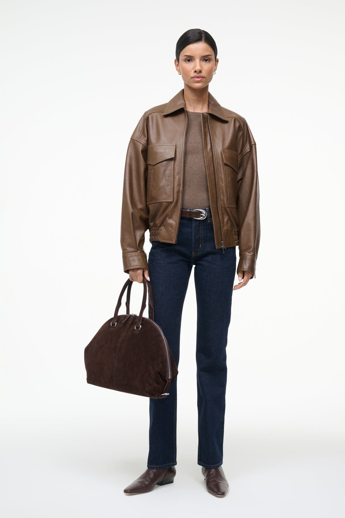 STAUD | Eugene Leather Jacket Truffle