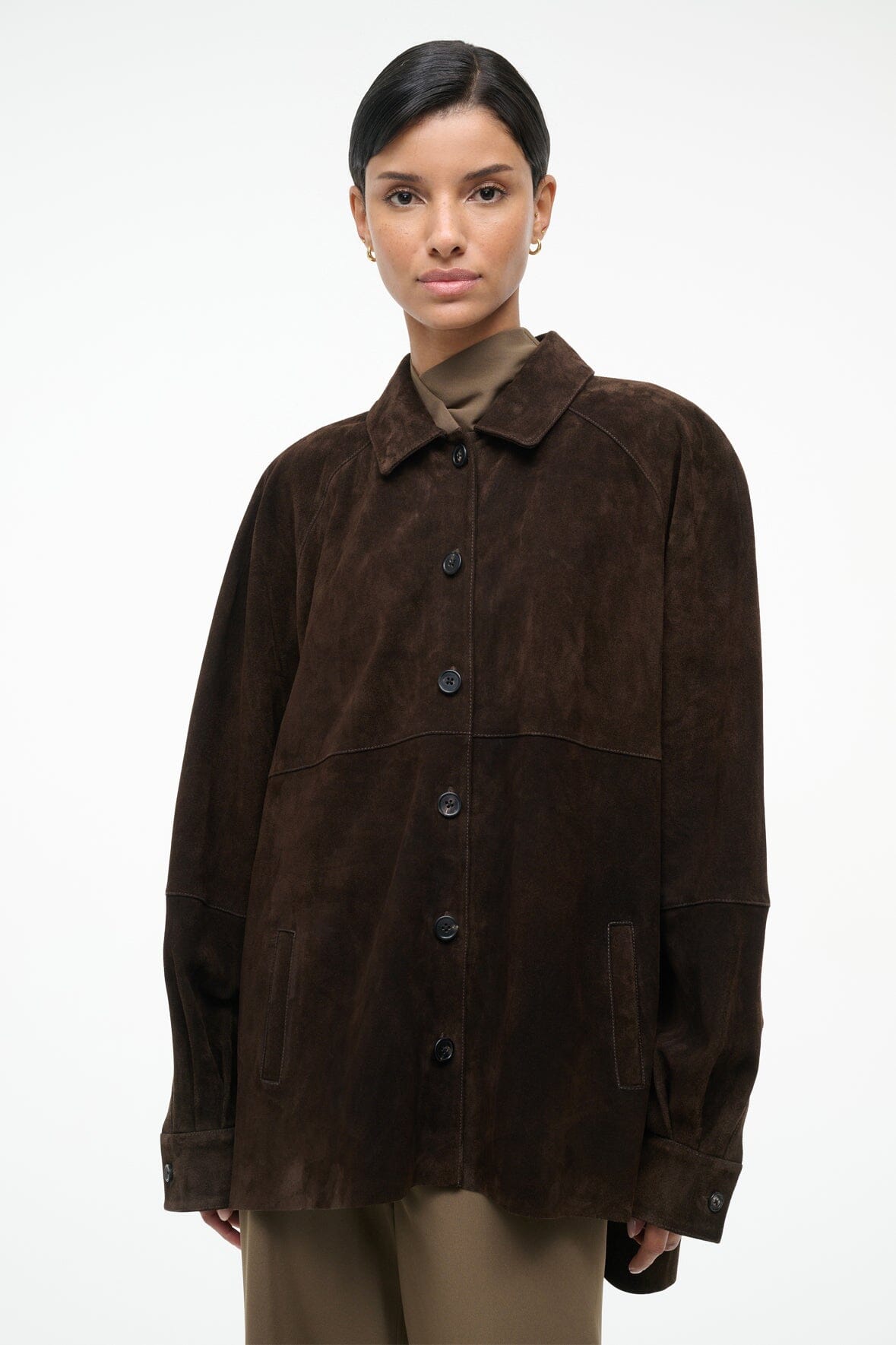 STAUD | Josette Suede Shirt Espresso