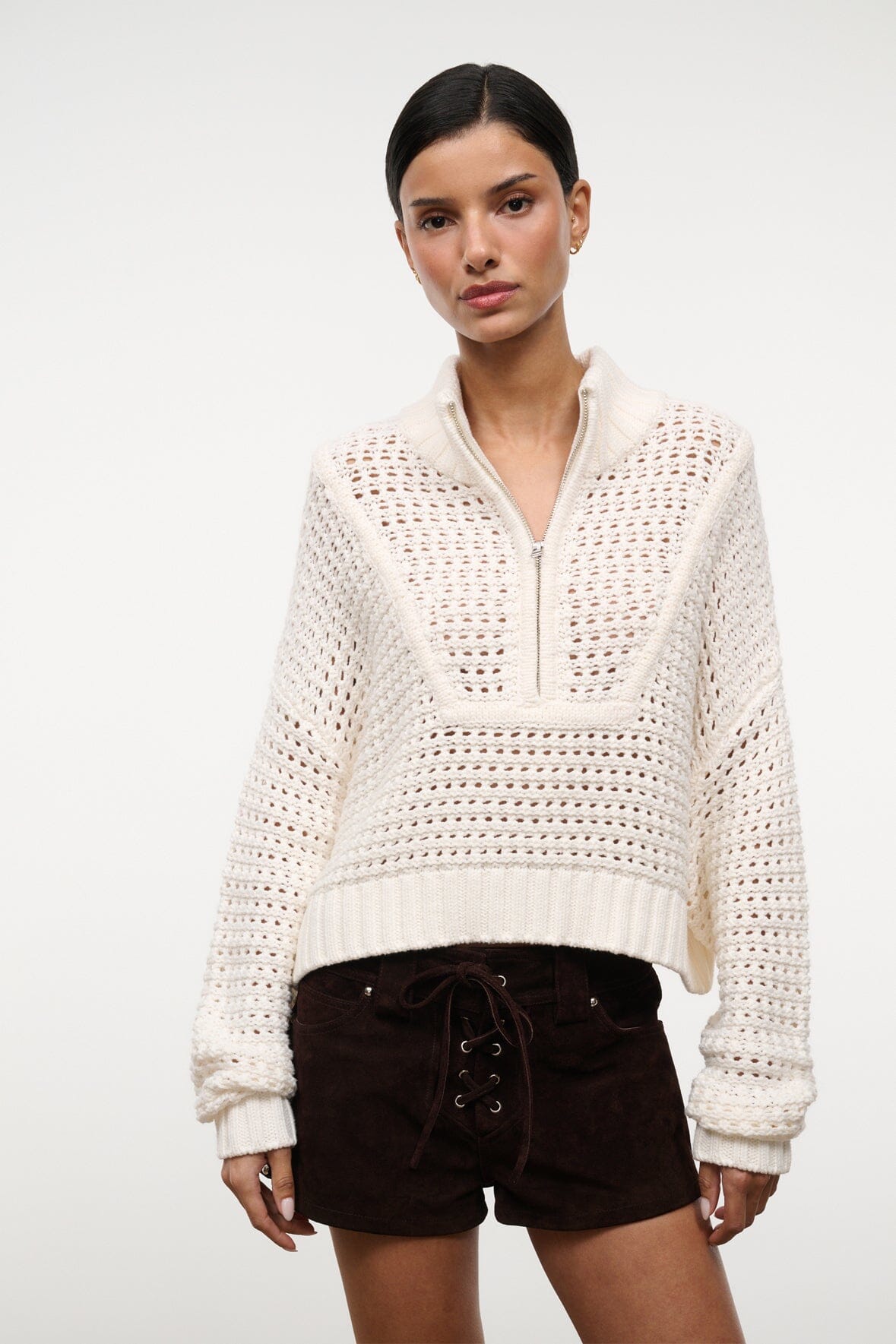 STAUD | Su26 Cropped Hampton Sweater Ivory
