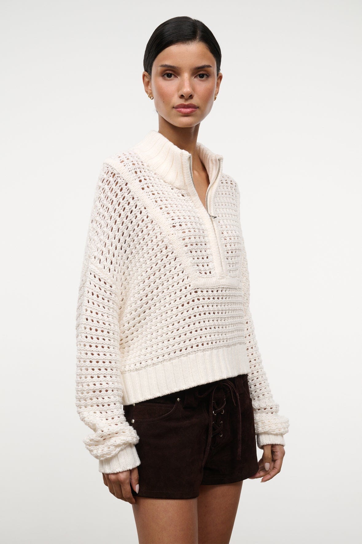 STAUD | Su26 Cropped Hampton Sweater Ivory