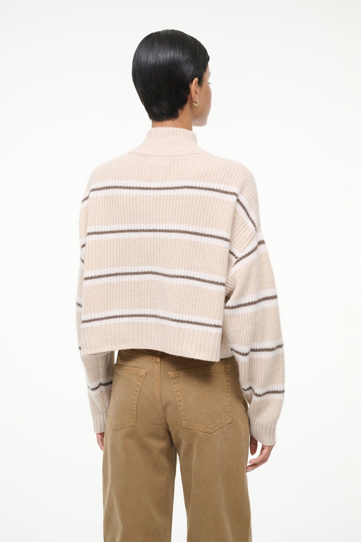 STAUD | Cashmere Cropped Hampton Sweater Whisper Stripe